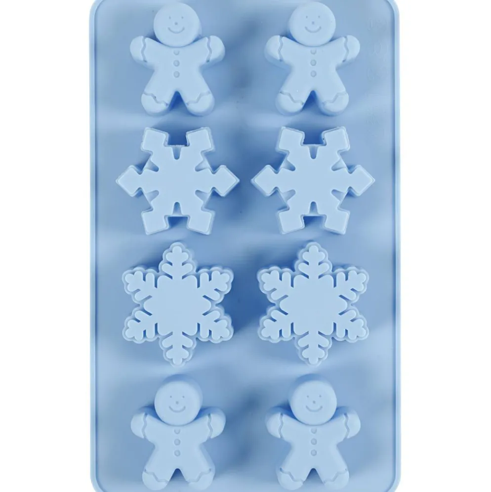 Silikonform, snöflingor och pepparkaksgubbar, H: 2,5 cm, L: 3 cm, B: 4,5 cm, 12,5 ml, 1 st.