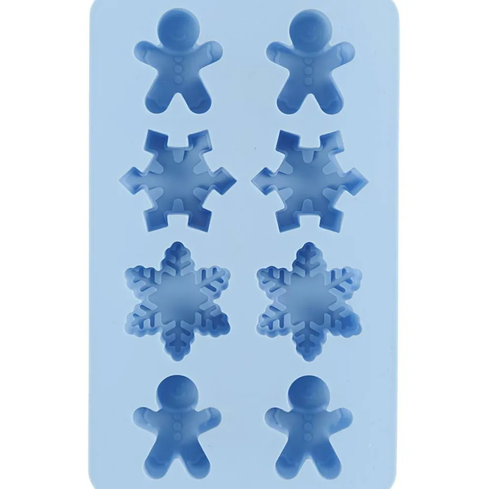 Silikonform, snöflingor och pepparkaksgubbar, H: 2,5 cm, L: 3 cm, B: 4,5 cm, 12,5 ml, 1 st.