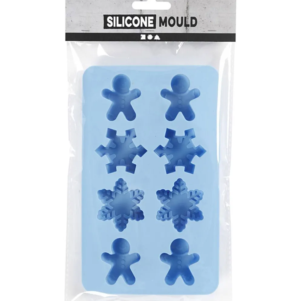 Silikonform, snöflingor och pepparkaksgubbar, H: 2,5 cm, L: 3 cm, B: 4,5 cm, 12,5 ml, 1 st.