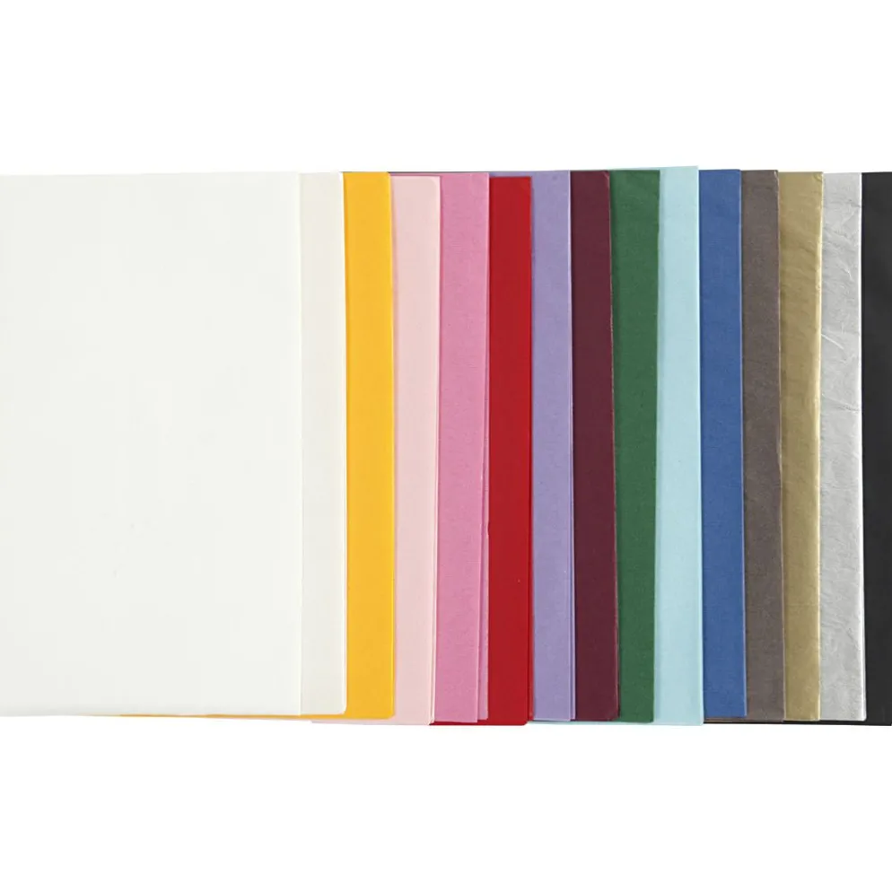 Silkespapper, ark 50x70 cm, 17 g, mixade färger, 15x2 ark, 30 ark/ 1 förp.