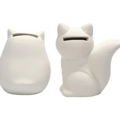 Spardjur, uggla och räv, H: 9 cm, vit, 2 st./ 1 förp.