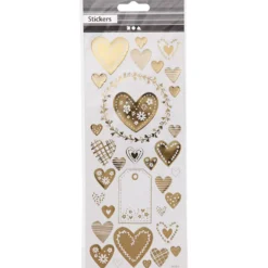 Stickers, hjärtan, ark 10x24 cm, ca. 33 st., guld, 1 ark