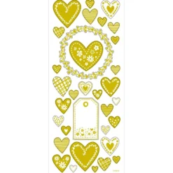 Stickers, hjärtan, ark 10x24 cm, ca. 33 st., guld, 1 ark