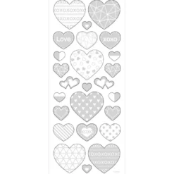 Stickers, hjärtan, ark 10x24 cm, ca. 25 st., silver, 1 ark