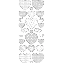 Stickers, hjärtan, ark 10x24 cm, ca. 25 st., silver, 1 ark