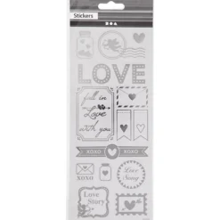 Stickers, love, ark 10x24 cm, ca. 14 st., silver, 1 ark