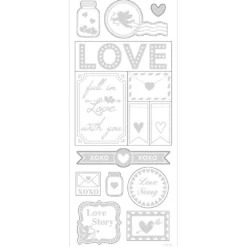 Stickers, love, ark 10x24 cm, ca. 14 st., silver, 1 ark