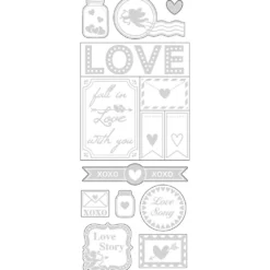Stickers, love, ark 10x24 cm, ca. 14 st., silver, 1 ark
