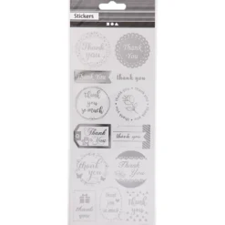 Stickers, thank you, ark 10x24 cm, ca. 13 st., silver, 1 ark