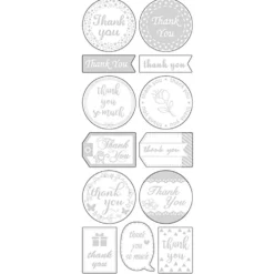 Stickers, thank you, ark 10x24 cm, ca. 13 st., silver, 1 ark