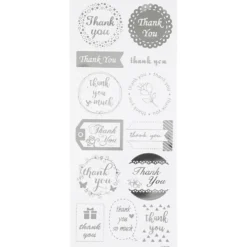 Stickers, thank you, ark 10x24 cm, ca. 13 st., silver, 1 ark