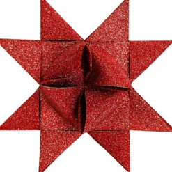Stjärnstrimlor, L: 44+78 cm, B: 15+25 mm, Dia. 6,5+11,5 cm, glitter,lack, röd, 40 strimlor/ 1 förp.