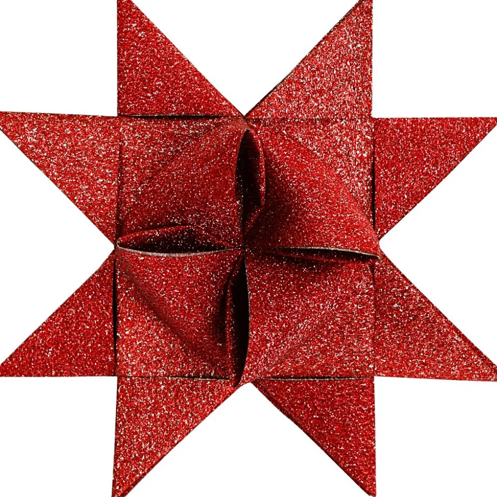 Stjärnstrimlor, L: 44+78 cm, B: 15+25 mm, Dia. 6,5+11,5 cm, glitter,lack, röd, 40 strimlor/ 1 förp.