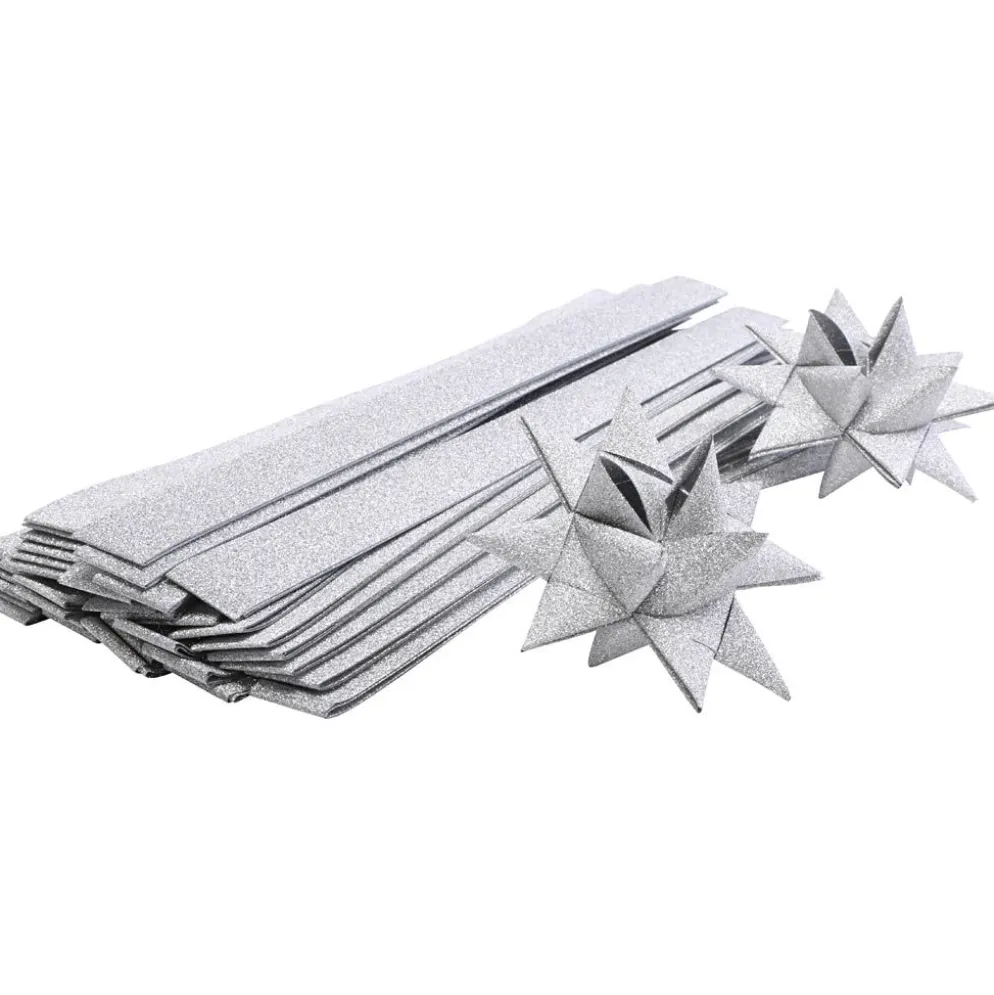 Stjärnstrimlor, L: 45 cm, B: 15 mm, silverglitter, 50 st./ 1 förp.