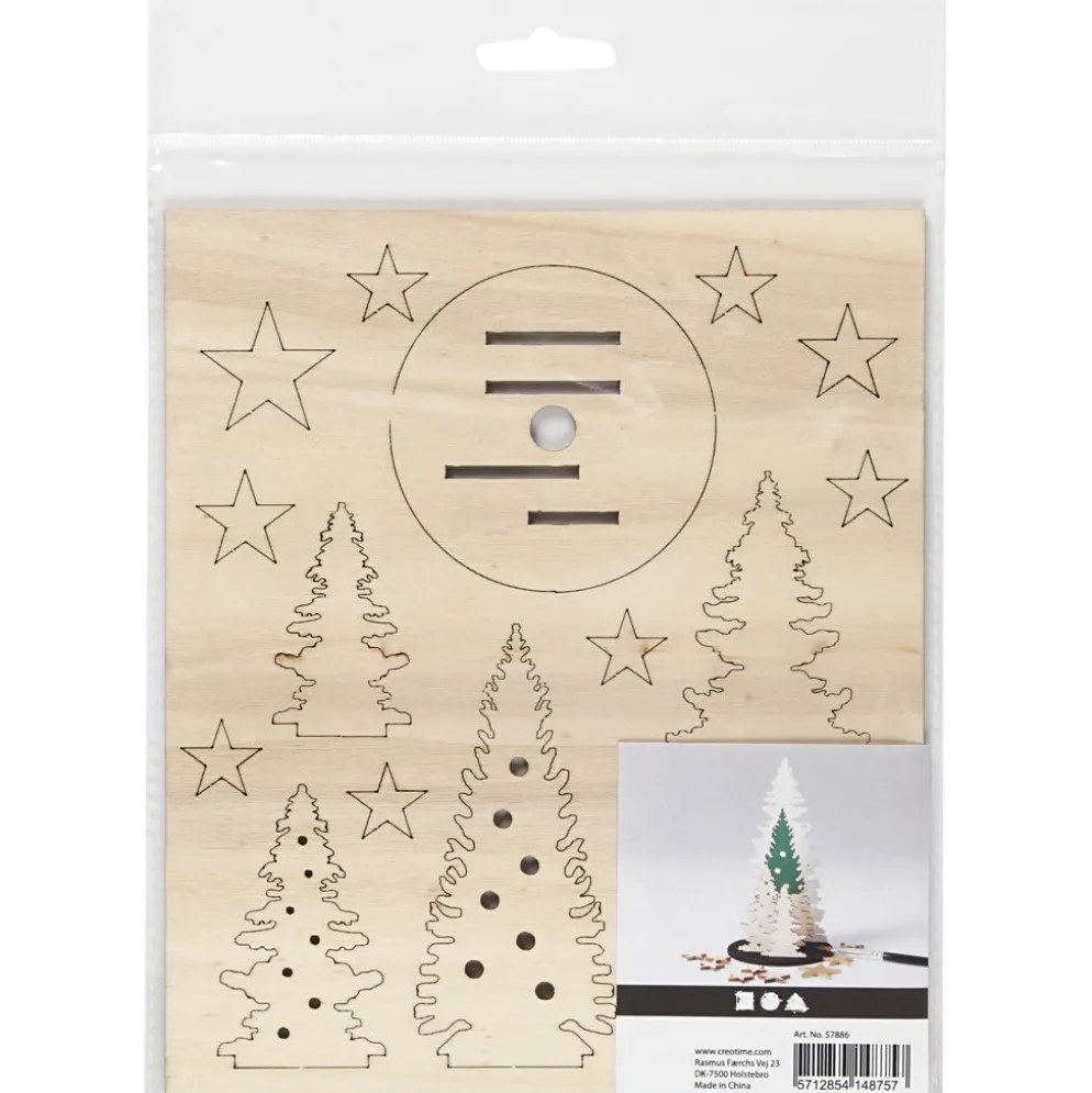 Sätt-ihop-själv träfigurer, julgranar, L: 20 cm, B: 17 cm, tjocklek 3 mm, 1 förp.