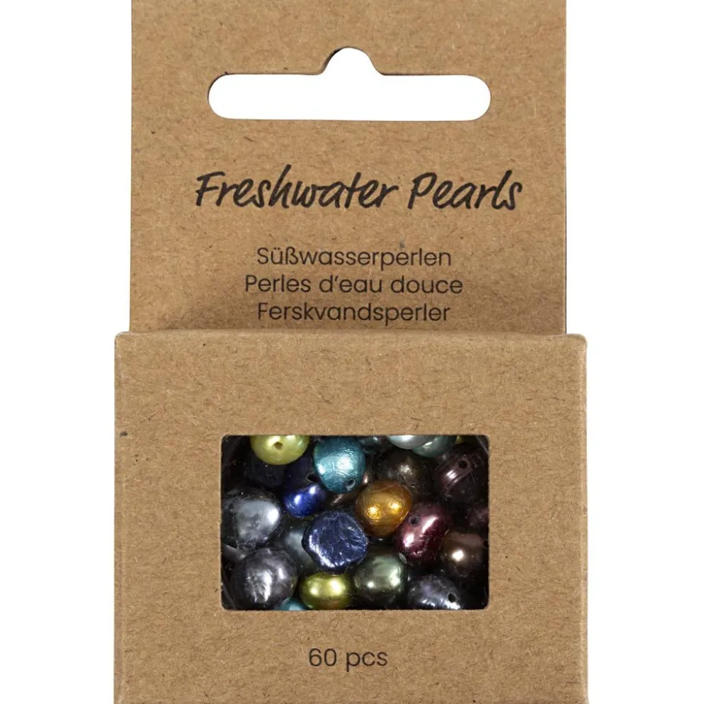 Sötvattenspärlor, Dia. 5-6 mm, Hålstl. 0,5 mm, pärlemorsfärger, 60 st./ 1 förp.