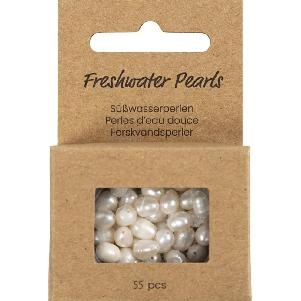Sötvattenspärlor, Dia. 4-6 mm, Hålstl. 1 mm, Längsgående perforering, pärlemor, 55 st./ 1 förp.