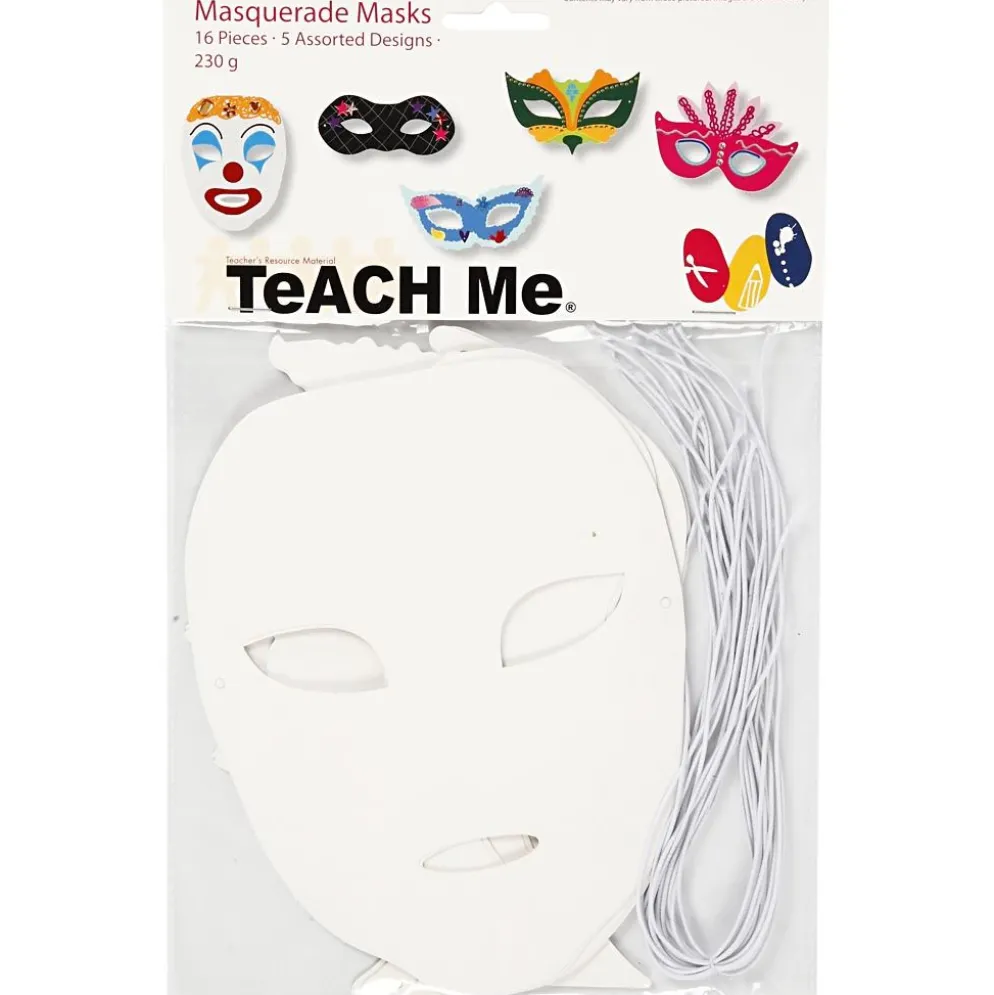 Teatermasker, H: 8,5-19 cm, B: 15-20,5 cm, 230 g, vit, 16 st./ 1 förp.