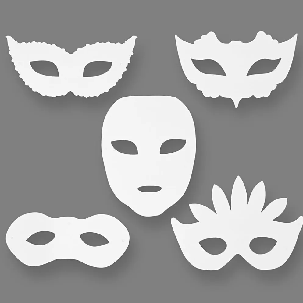 Teatermasker, H: 8,5-19 cm, B: 15-20,5 cm, 230 g, vit, 16 st./ 1 förp.