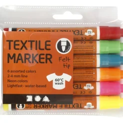 Textilpennor, spets 2-4 mm, neonfärger, 6 st./ 1 förp.