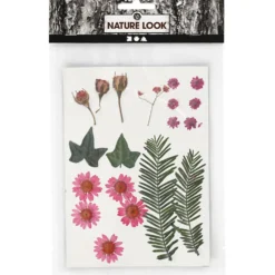 Torkade blommor och blad, ca. 19 st., ljusröd, 1 förp.