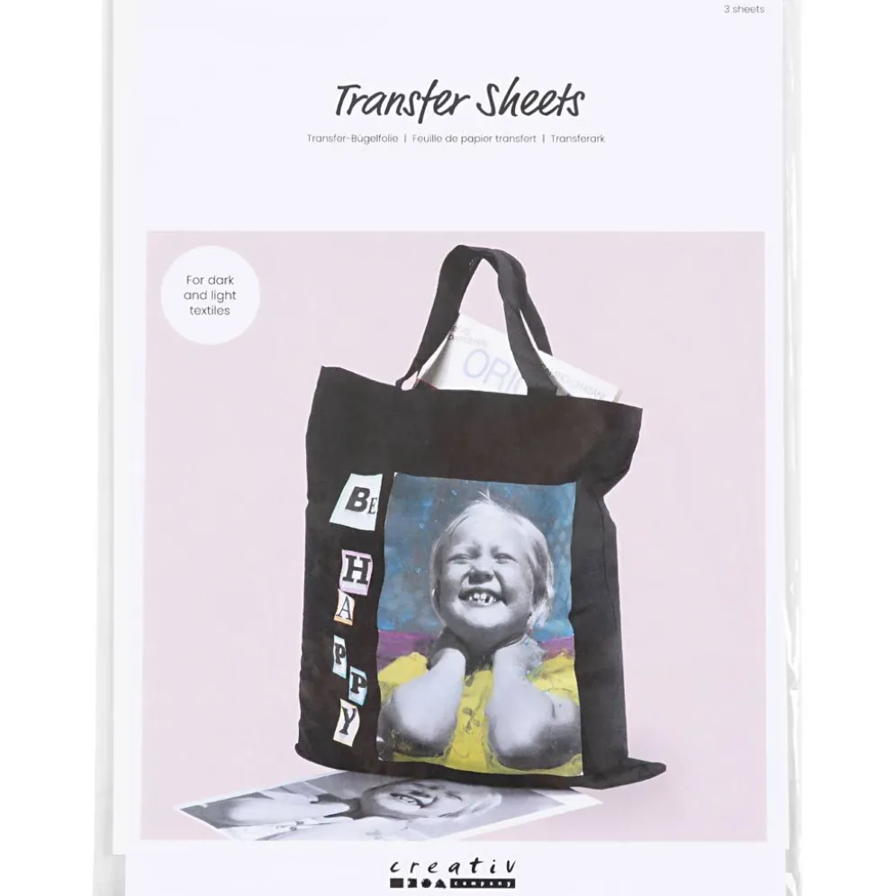 Transferark, ark 21,5x28 cm, till ljusa och mörka textilier, vit, 3 ark/ 1 förp.