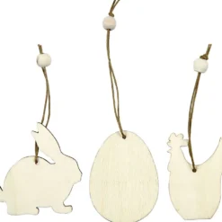Trädekorationer, kanin, ägg, höna, stl. 6 cm, tjocklek 3 mm, 9 st./ 1 förp.