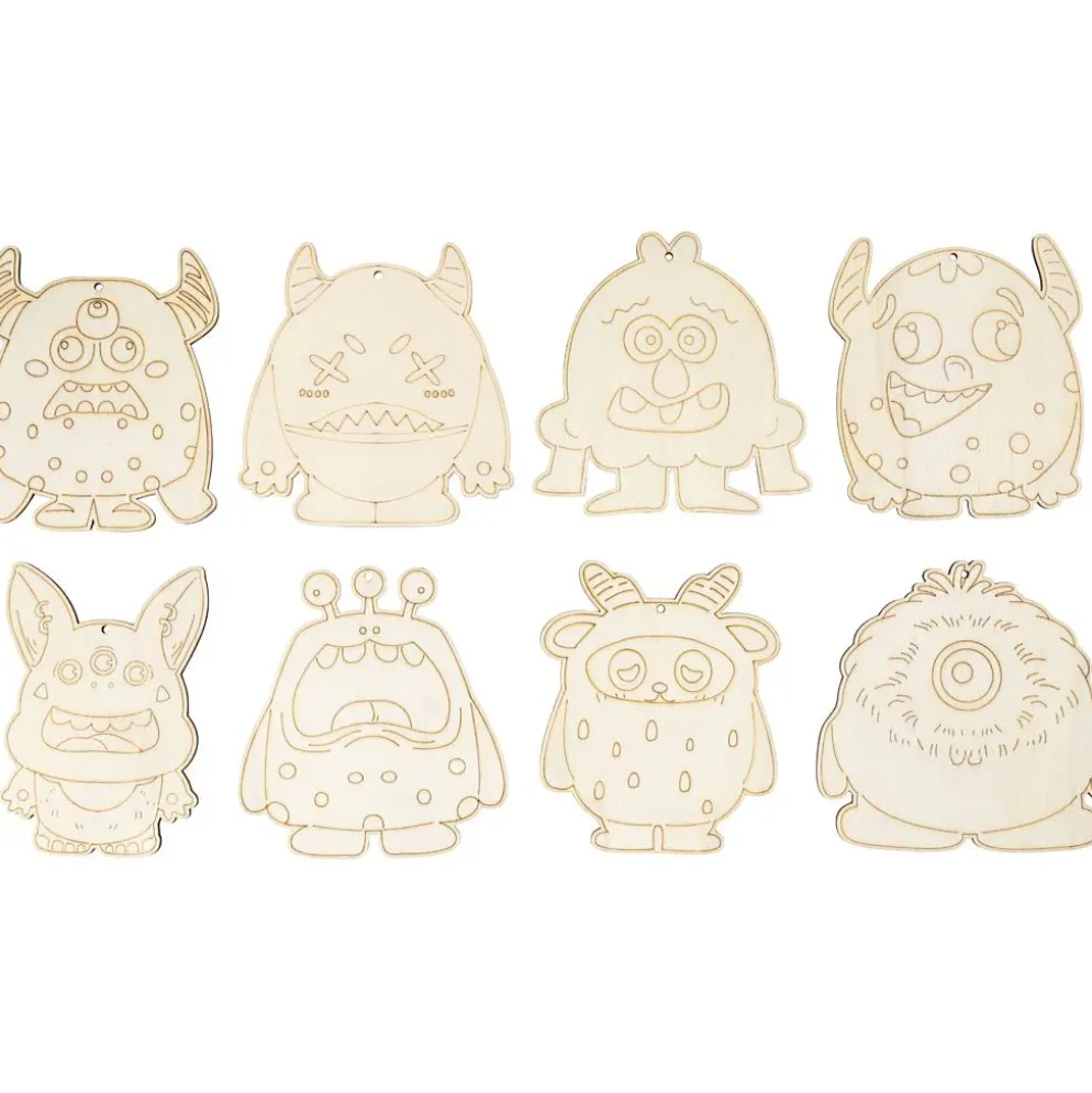 Träfigurer, Monster, H: 12,4 cm, tjocklek 3 mm, 24 st./ 1 förp.