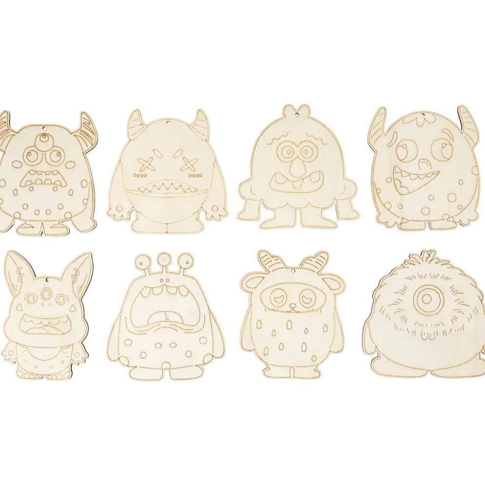 Träfigurer, Monster, H: 12,4 cm, tjocklek 3 mm, 8 st./ 1 förp.