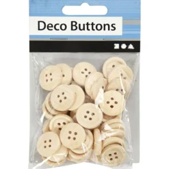 Träknappar, Dia. 18 mm, 4 hål, 40 st./ 1 förp.
