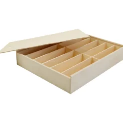 Trälåda med lock, H: 8,5 cm, L: 32,5 cm, B: 36 cm