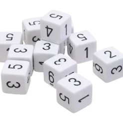Tärningar med siffror, H: 1,5 cm, L: 1,5 cm, B: 1,5 cm, färger kan variera , 12 st./ 1 påse