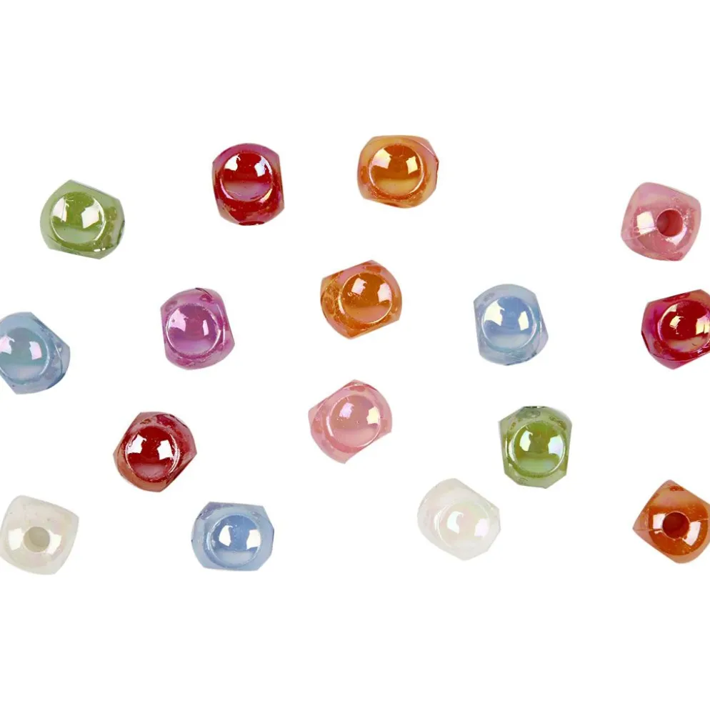 Tärningspärlor, stl. 10x10 mm, Hålstl. 4 mm, ca. 520 st., mixade färger, 400 g, 700 ml/ 1 burk