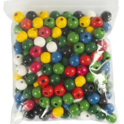 Träpärlor, Dia. 10, Hålstl. 3 mm, mixade färger, 200 st./ 1 förp.