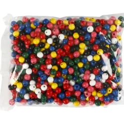 Träpärlor, Dia. 10 mm, Hålstl. 3 mm, ca. 680 mix., mixade färger, 230 g/ 1 förp.