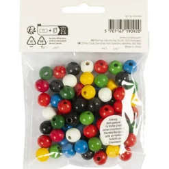Träpärlor, Dia. 10 mm, Hålstl. 3 mm, ca. 70 mix., mixade färger, 20 g/ 1 förp.
