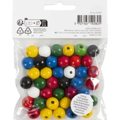 Träpärlor, Dia. 12 mm, Hålstl. 3 mm, ca. 40 mix., mixade färger, 22 g/ 1 förp.