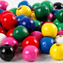 Träpärlor, Dia. 12 mm, Hålstl. 3 mm, ca. 40 mix., mixade färger, 22 g/ 1 förp.