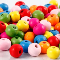 Träpärlor, Dia. 8 mm, Hålstl. 1,5-2 mm, ca. 90 mix., mixade färger, 16 g/ 1 förp.