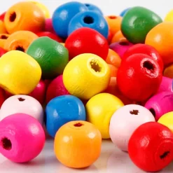 Träpärlor, Dia. 10 mm, Hålstl. 2,5-3 mm, ca. 70 mix., mixade färger, 22 g/ 1 förp.