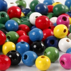 Träpärlor, Dia. 8 mm, Hålstl. 2 mm, ca. 80 st., mixade färger, 15 g/ 1 förp.