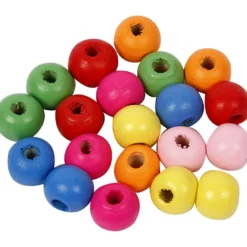 Träpärlor, Dia. 8 mm, Hålstl. 1,5-2 mm, ca. 3100 st., mixade färger, 500 g/ 1 påse