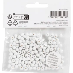 Träpärlor, Dia. 5 mm, Hålstl. 1,5 mm, ca. 150 st., vit, 6 g/ 1 förp.