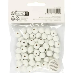 Träpärlor, Dia. 10 mm, Hålstl. 3 mm, ca. 70 st., vit, 20 g/ 1 förp.