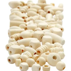 Träpärlor, Dia. 5-28 mm, Hålstl. 2,5-3 mm, 850 g, 2 l/ 1 hink
