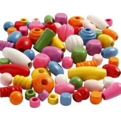 Träpärlor, Dia. 5-28 mm, Hålstl. 2,5-3 mm, mixade färger, 800 g, 2 l/ 1 hink