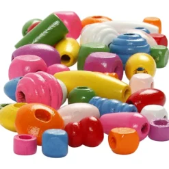 Träpärlor, Dia. 5-28 mm, Hålstl. 2,5-3 mm, mixade färger, 800 g, 2 l/ 1 hink