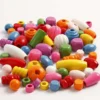 Träpärlor, stl. 5-28 mm, Hålstl. 2,5-3 mm, ca. 466 st., mixade färger, 175 g, 400 ml/ 1 hink