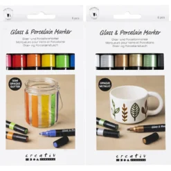 Tuschpennor för glas och porslin, spets 1-4 mm, semi opaque, glitter färger, metallicfärger, 2x6 st./ 1 förp.