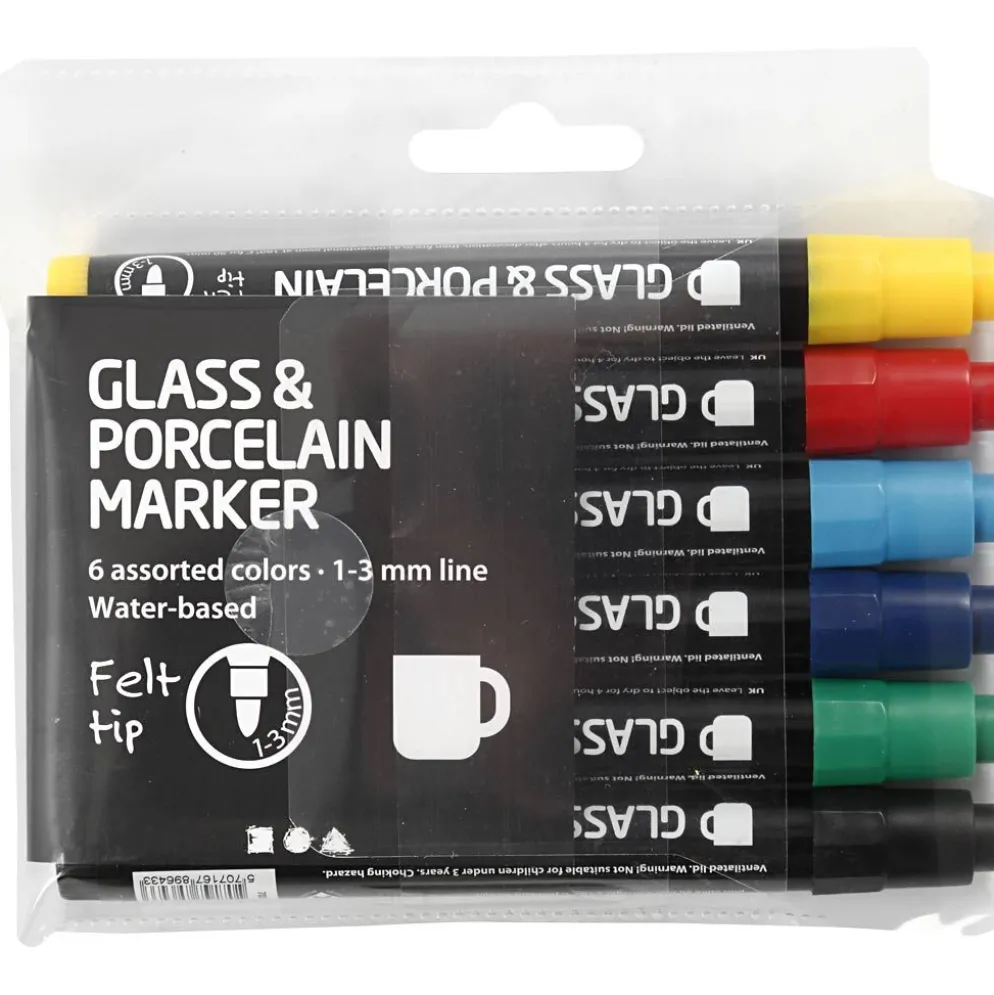 Tuschpennor för Glas och Porslin, spets 1-3 mm, semi opaque, 6 st./ 1 förp.